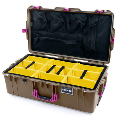 Pelican 1615 Air Case, Dark Desert Dirt with Magenta Handles & Latches Yellow Padded Microfiber Dividers with Mesh Lid Organizer ColorCase 016150-0110-580-401