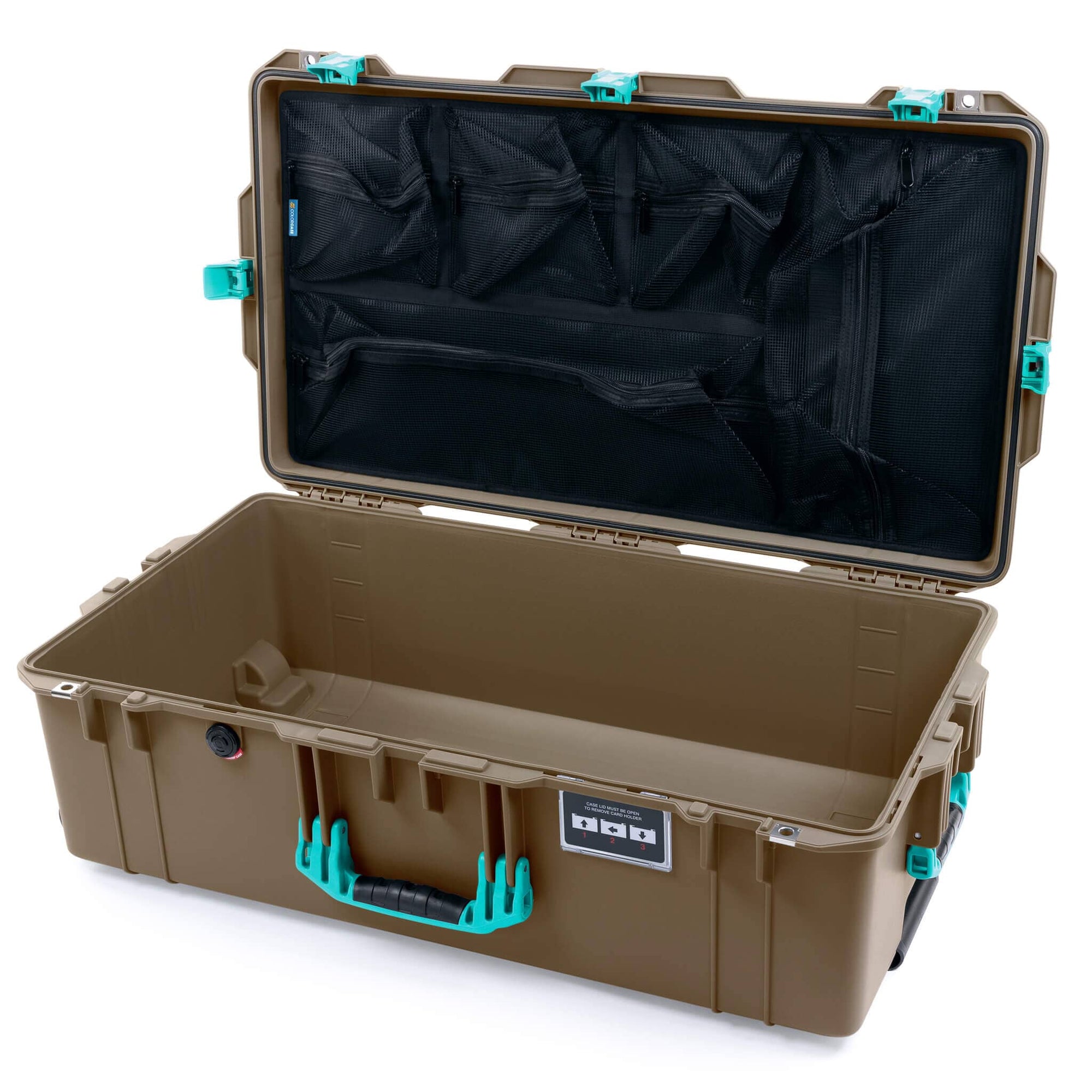 Pelican 1615 Air Case, Dark Desert Dirt with Teal Handles, Latches & Trolley Mesh Lid Organizer Only ColorCase 016150-0100-580-591-590