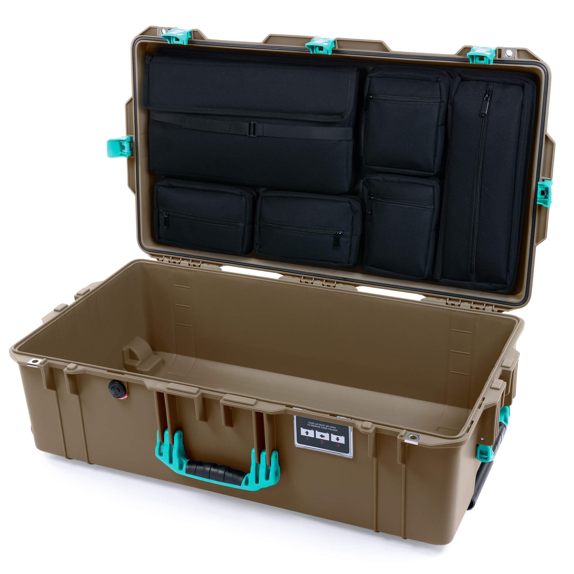 Pelican 1615 Air Case, Dark Desert Dirt with Teal Handles, Latches & Trolley Laptop Computer Lid Pouch Only ColorCase 016150-0200-580-591-590