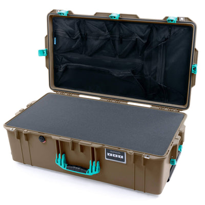 Pelican 1615 Air Case, Dark Desert Dirt with Teal Handles, Latches & Trolley Pick & Pluck Foam with Mesh Lid Organizer ColorCase 016150-0101-580-591-590