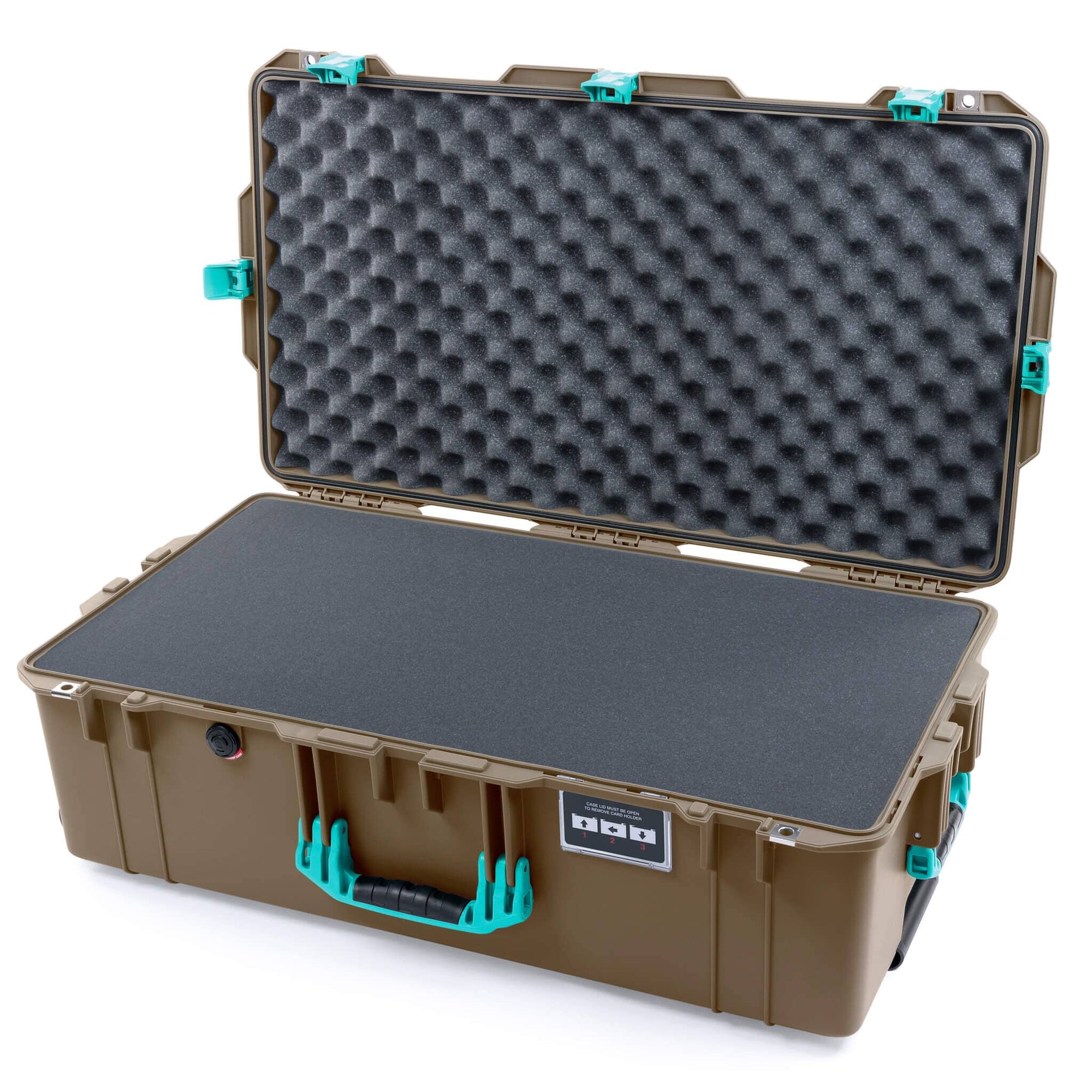 Pelican 1615 Air Case, Dark Desert Dirt with Teal Handles, Latches & Trolley Pick & Pluck Foam with Convoluted Lid Foam ColorCase 016150-0001-580-591-590