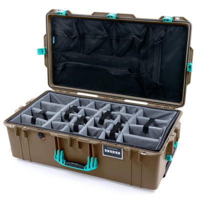 Pelican 1615 Air Case, Dark Desert Dirt with Teal Handles, Latches & Trolley Gray Padded Microfiber Dividers with Mesh Lid Organizer ColorCase 016150-0170-580-591-590