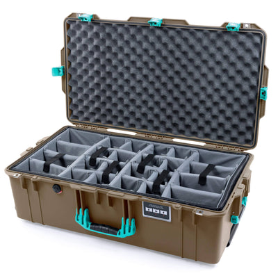 Pelican 1615 Air Case, Dark Desert Dirt with Teal Handles, Latches & Trolley Gray Padded Microfiber Dividers with Convoluted Lid Foam ColorCase 016150-0070-580-591-590
