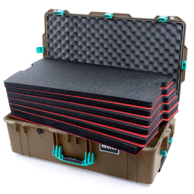 Pelican 1615 Air Case, Dark Desert Dirt with Teal Handles, Latches & Trolley Custom Tool Kit (6 Foam Inserts with Convoluted Lid Foam) ColorCase 016150-0060-580-591-590