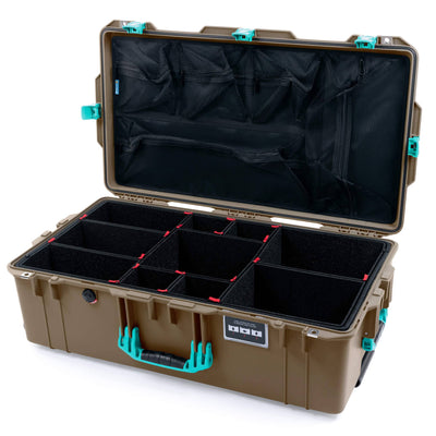 Pelican 1615 Air Case, Dark Desert Dirt with Teal Handles, Latches & Trolley TrekPak Divider System with Mesh Lid Organizer ColorCase 016150-0120-580-591-590
