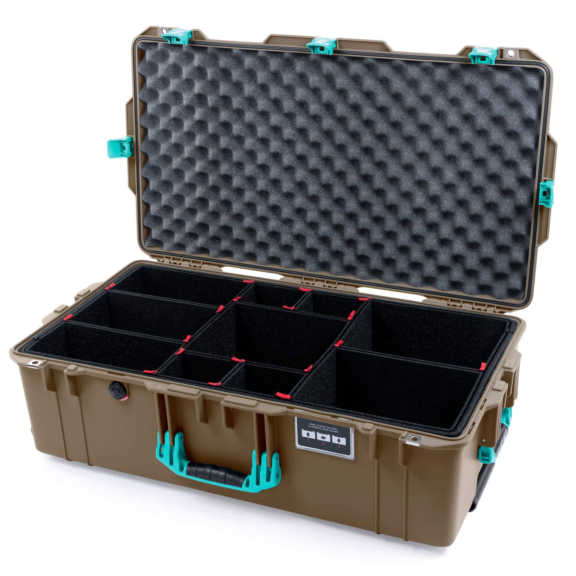 Pelican 1615 Air Case, Dark Desert Dirt with Teal Handles, Latches & Trolley TrekPak Divider System with Convoluted Lid Foam ColorCase 016150-0020-580-591-590