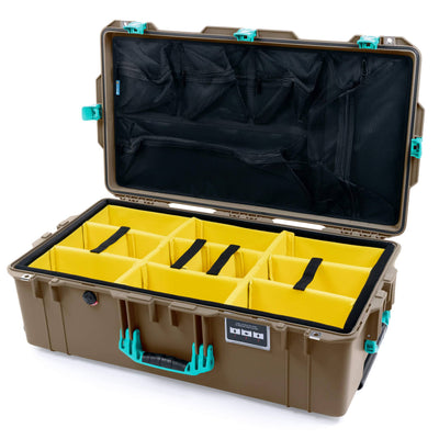 Pelican 1615 Air Case, Dark Desert Dirt with Teal Handles, Latches & Trolley Yellow Padded Microfiber Dividers with Mesh Lid Organizer ColorCase 016150-0110-580-591-590