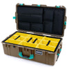 Pelican 1615 Air Case, Dark Desert Dirt with Teal Handles, Latches & Trolley Yellow Padded Microfiber Dividers with Laptop Computer Lid Pouch ColorCase 016150-0210-580-591-590