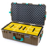 Pelican 1615 Air Case, Dark Desert Dirt with Teal Handles, Latches & Trolley Yellow Padded Microfiber Dividers with Convoluted Lid Foam ColorCase 016150-0010-580-591-590