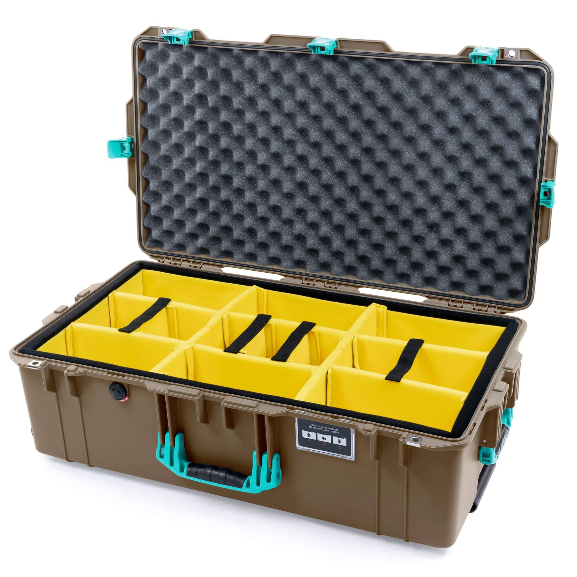 Pelican 1615 Air Case, Dark Desert Dirt with Teal Handles & Latches Yellow Padded Microfiber Dividers with Convoluted Lid Foam ColorCase 016150-0010-580-591