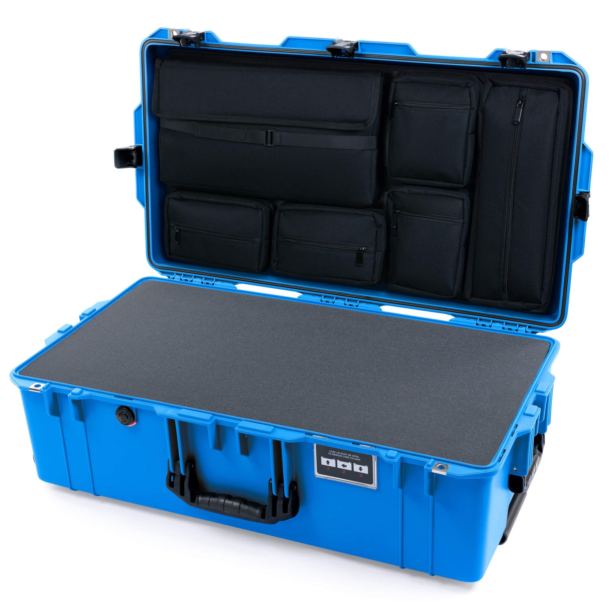 Pelican 1615 Air Case, Electric Blue with Black Handles & TSA Locking Latches Pick & Pluck Foam with Laptop Computer Lid Pouch ColorCase 016150-0201-120-L10