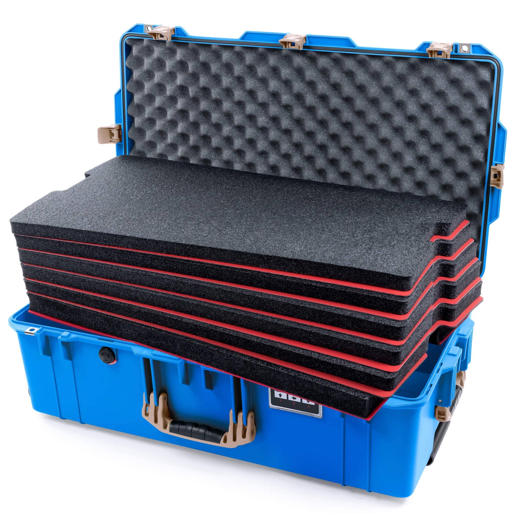 Pelican 1615 Air Case, Electric Blue with Desert Tan Handles, Latches & Trolley Custom Tool Kit (6 Foam Inserts with Convoluted Lid Foam) ColorCase 016150-0060-120-311-310