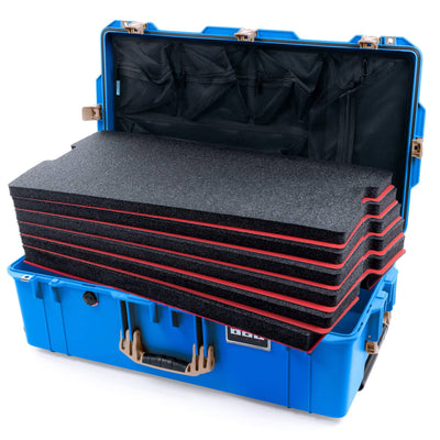 Pelican 1615 Air Case, Electric Blue with Desert Tan Handles, Latches & Trolley Custom Tool Kit (6 Foam Inserts with Mesh Lid Organizer) ColorCase 016150-0160-120-311-310