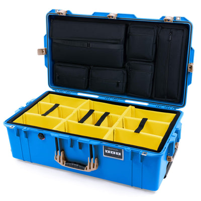 Pelican 1615 Air Case, Electric Blue with Desert Tan Handles, Latches & Trolley Yellow Padded Microfiber Dividers with Laptop Computer Lid Pouch ColorCase 016150-0210-120-311-310