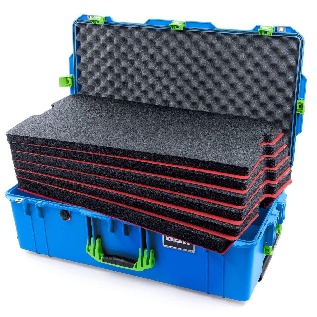 Pelican 1615 Air Case, Electric Blue with Lime Green Handles &amp; Latches Custom Tool Kit (6 Foam Inserts with Convoluted Lid Foam) ColorCase 016150-0060-120-301