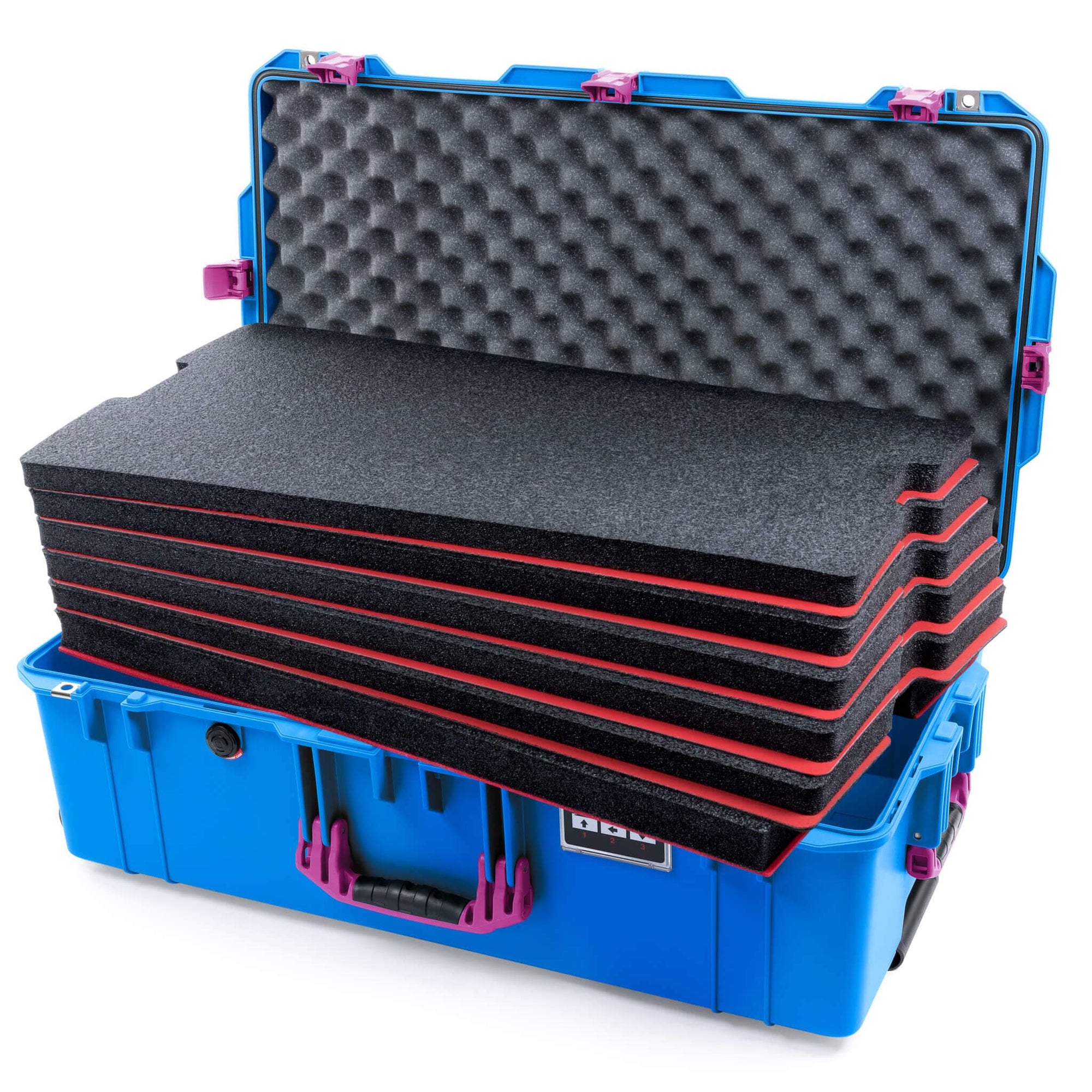 Pelican 1615 Air Case, Electric Blue with Magenta Handles, Latches & Trolley Custom Tool Kit (6 Foam Inserts with Convoluted Lid Foam) ColorCase 016150-0060-120-401-400