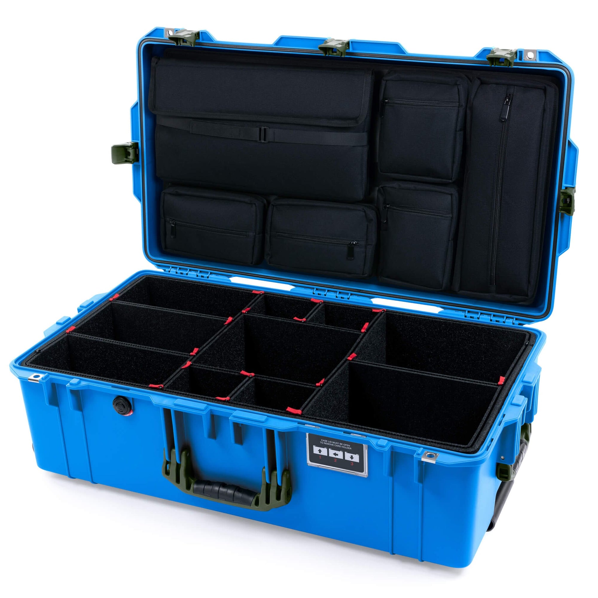 Pelican 1615 Air Case, Electric Blue with OD Green Handles & Latches TrekPak Divider System with Laptop Computer Lid Pouch ColorCase 016150-0220-120-131
