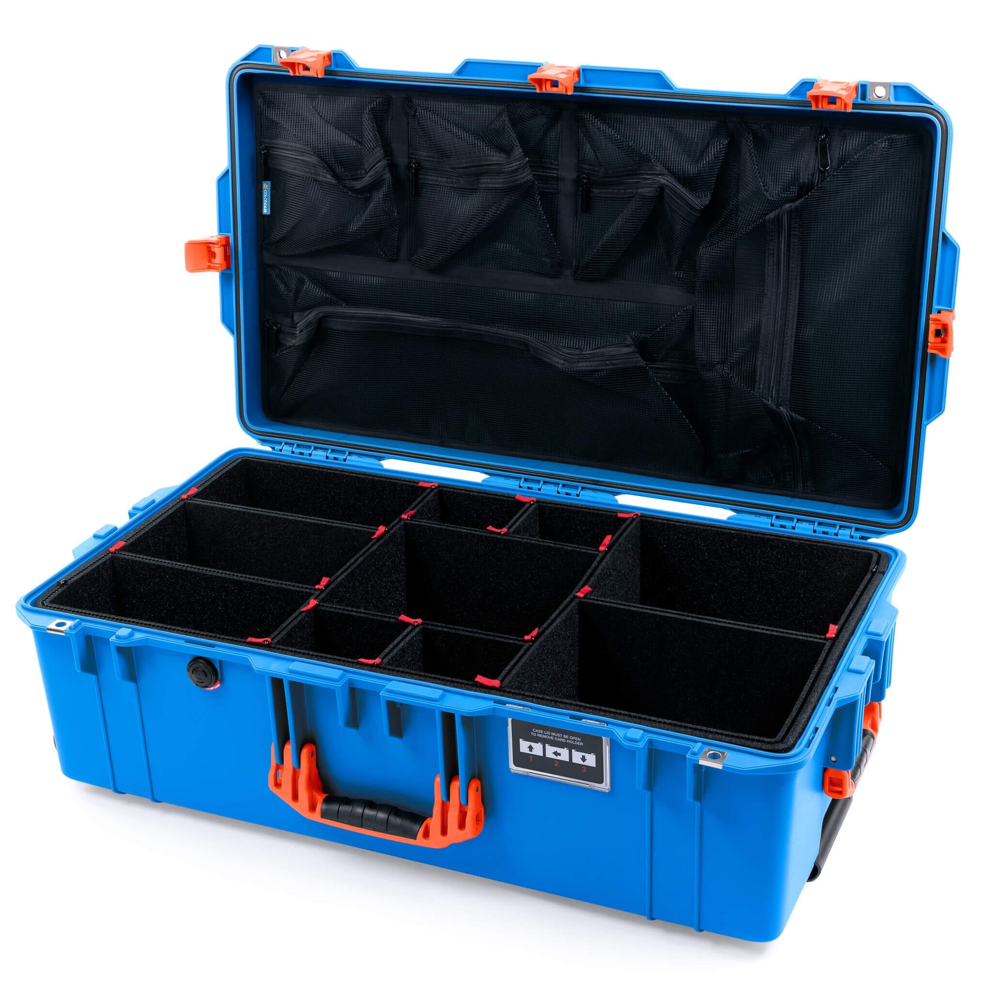 Pelican 1615 Air Case, Electric Blue with Orange Handles & Latches TrekPak Divider System with Mesh Lid Organizer ColorCase 016150-0120-120-151