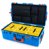 Pelican 1615 Air Case, Electric Blue with Orange Handles, Latches & Trolley Yellow Padded Microfiber Dividers with Laptop Computer Lid Pouch ColorCase 016150-0210-120-151-150