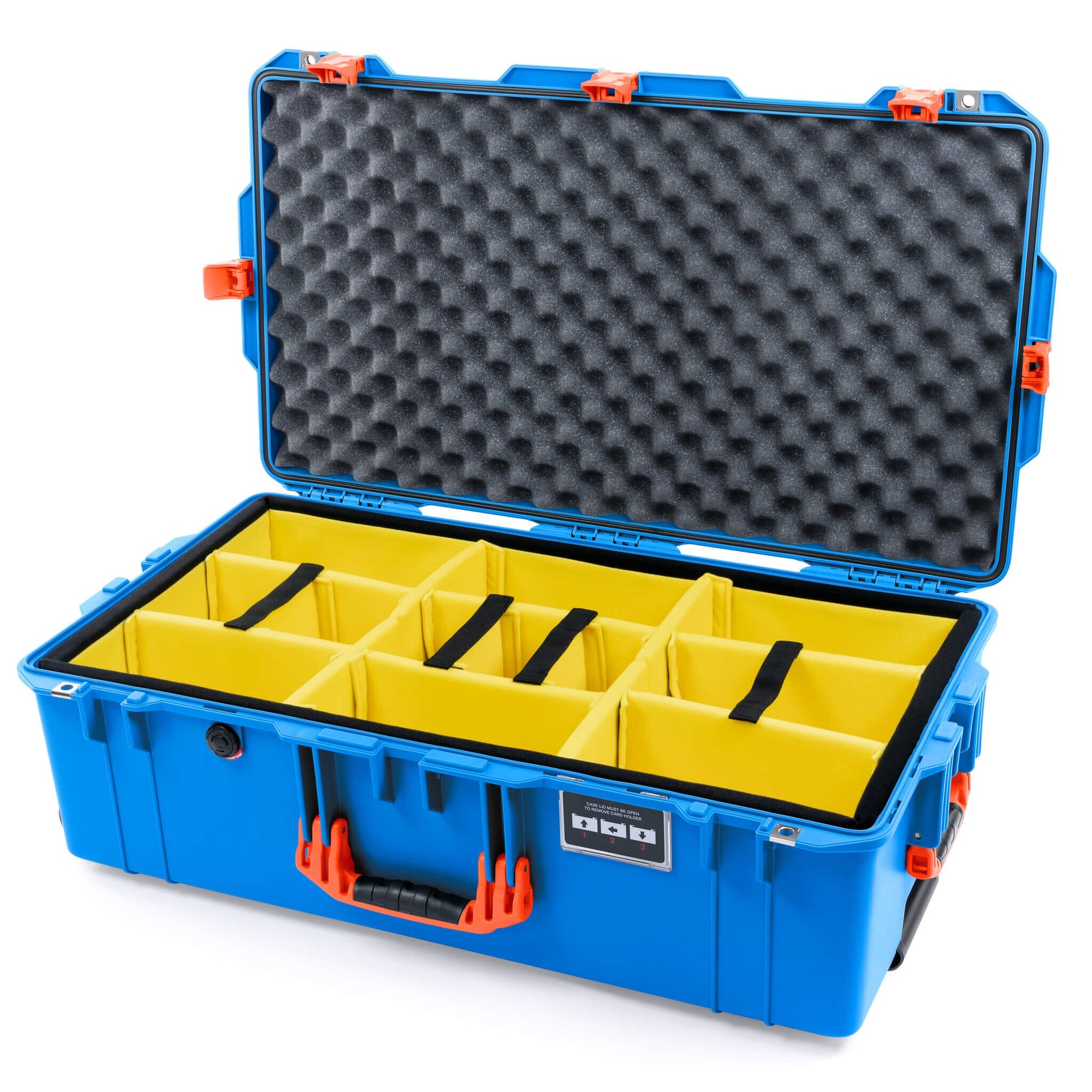 Pelican 1615 Air Case, Electric Blue with Orange Handles, Latches & Trolley Yellow Padded Microfiber Dividers with Convoluted Lid Foam ColorCase 016150-0010-120-151-150