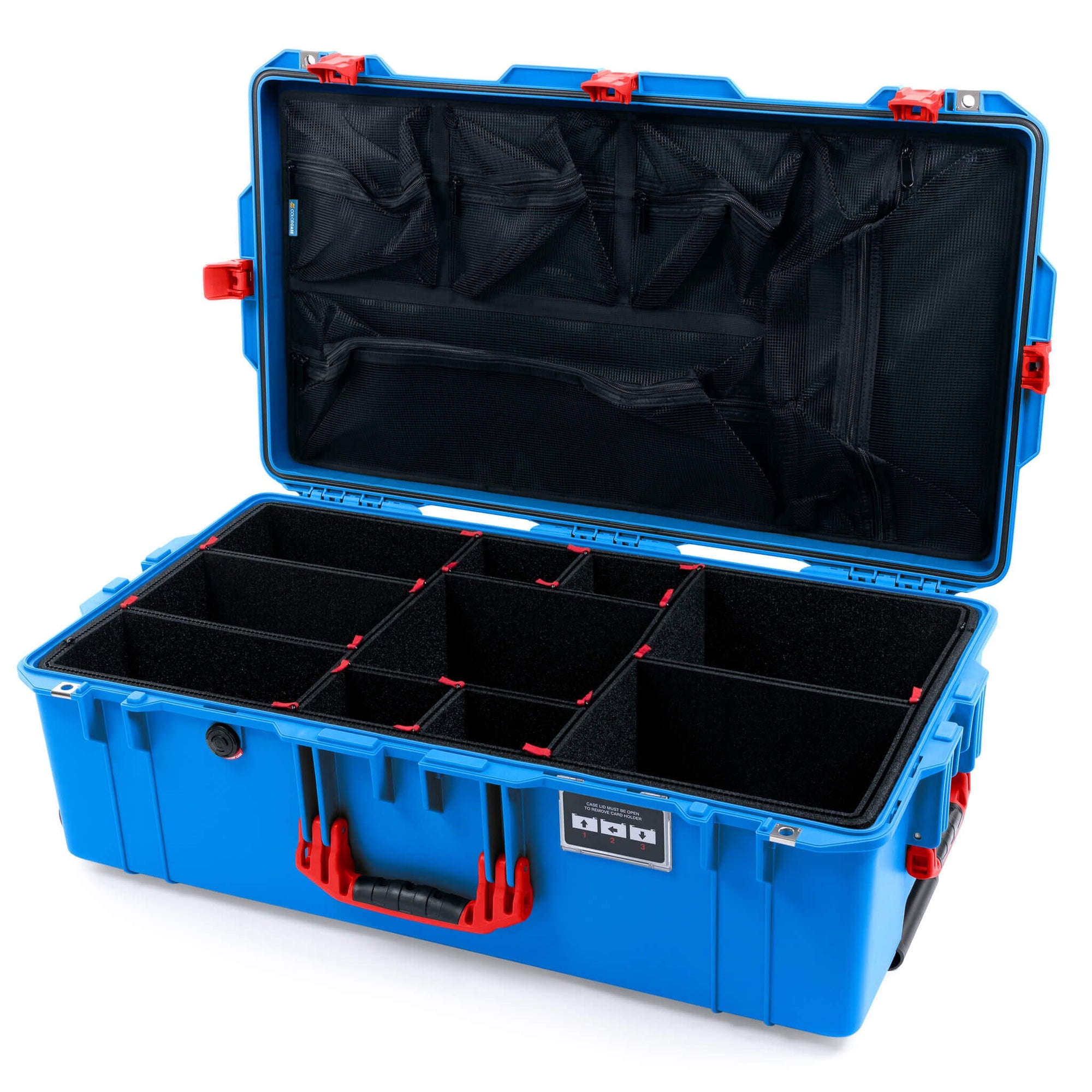 Pelican 1615 Air Case, Electric Blue with Red Handles & Latches TrekPak Divider System with Mesh Lid Organizer ColorCase 016150-0120-120-321