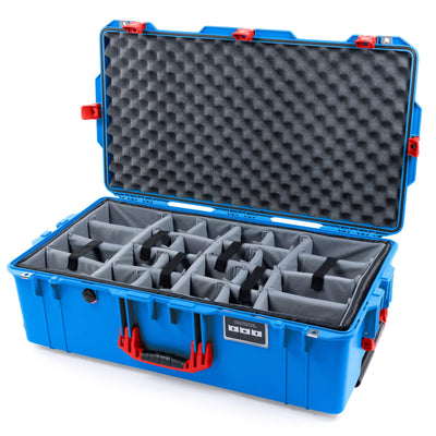Pelican 1615 Air Case, Electric Blue with Red Handles, Latches & Trolley Gray Padded Microfiber Dividers with Convoluted Lid Foam ColorCase 016150-0070-120-321-320