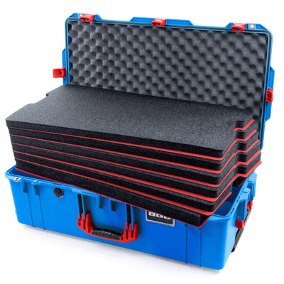 Pelican 1615 Air Case, Electric Blue with Red Handles, Latches & Trolley Custom Tool Kit (6 Foam Inserts with Convoluted Lid Foam) ColorCase 016150-0060-120-321-320
