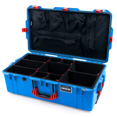 Pelican 1615 Air Case, Electric Blue with Red Handles, Latches & Trolley TrekPak Divider System with Mesh Lid Organizer ColorCase 016150-0120-120-321-320