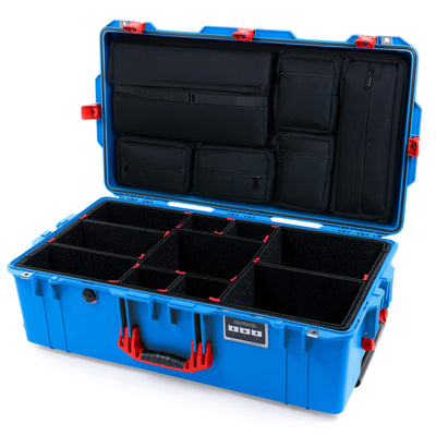Pelican 1615 Air Case, Electric Blue with Red Handles, Latches & Trolley TrekPak Divider System with Laptop Computer Lid Pouch ColorCase 016150-0220-120-321-320