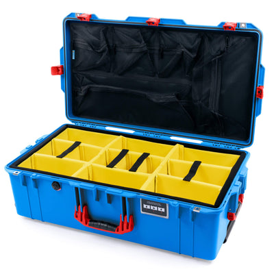 Pelican 1615 Air Case, Electric Blue with Red Handles, Latches & Trolley Yellow Padded Microfiber Dividers with Mesh Lid Organizer ColorCase 016150-0110-120-321-320