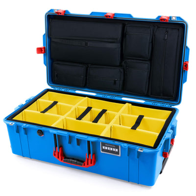 Pelican 1615 Air Case, Electric Blue with Red Handles, Latches & Trolley Yellow Padded Microfiber Dividers with Laptop Computer Lid Pouch ColorCase 016150-0210-120-321-320