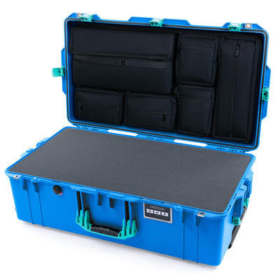 Pelican 1615 Air Case, Electric Blue with Teal Handles & Latches Pick & Pluck Foam with Laptop Computer Lid Pouch ColorCase 016150-0201-120-591