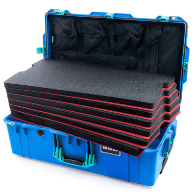 Pelican 1615 Air Case, Electric Blue with Teal Handles & Latches Custom Tool Kit (6 Foam Inserts with Mesh Lid Organizer) ColorCase 016150-0160-120-591