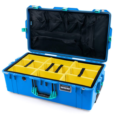 Pelican 1615 Air Case, Electric Blue with Teal Handles & Latches Yellow Padded Microfiber Dividers with Mesh Lid Organizer ColorCase 016150-0110-120-591