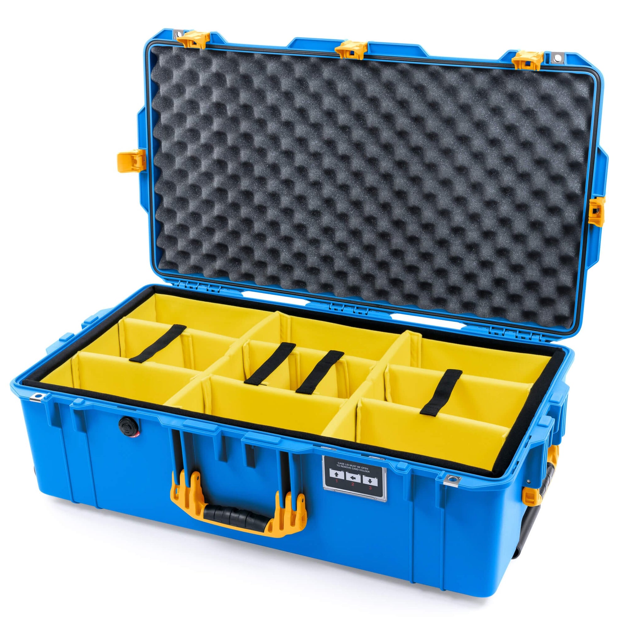 Pelican 1615 Air Case, Electric Blue with Yellow Handles, Latches & Trolley Yellow Padded Microfiber Dividers with Convoluted Lid Foam ColorCase 016150-0010-120-590-591