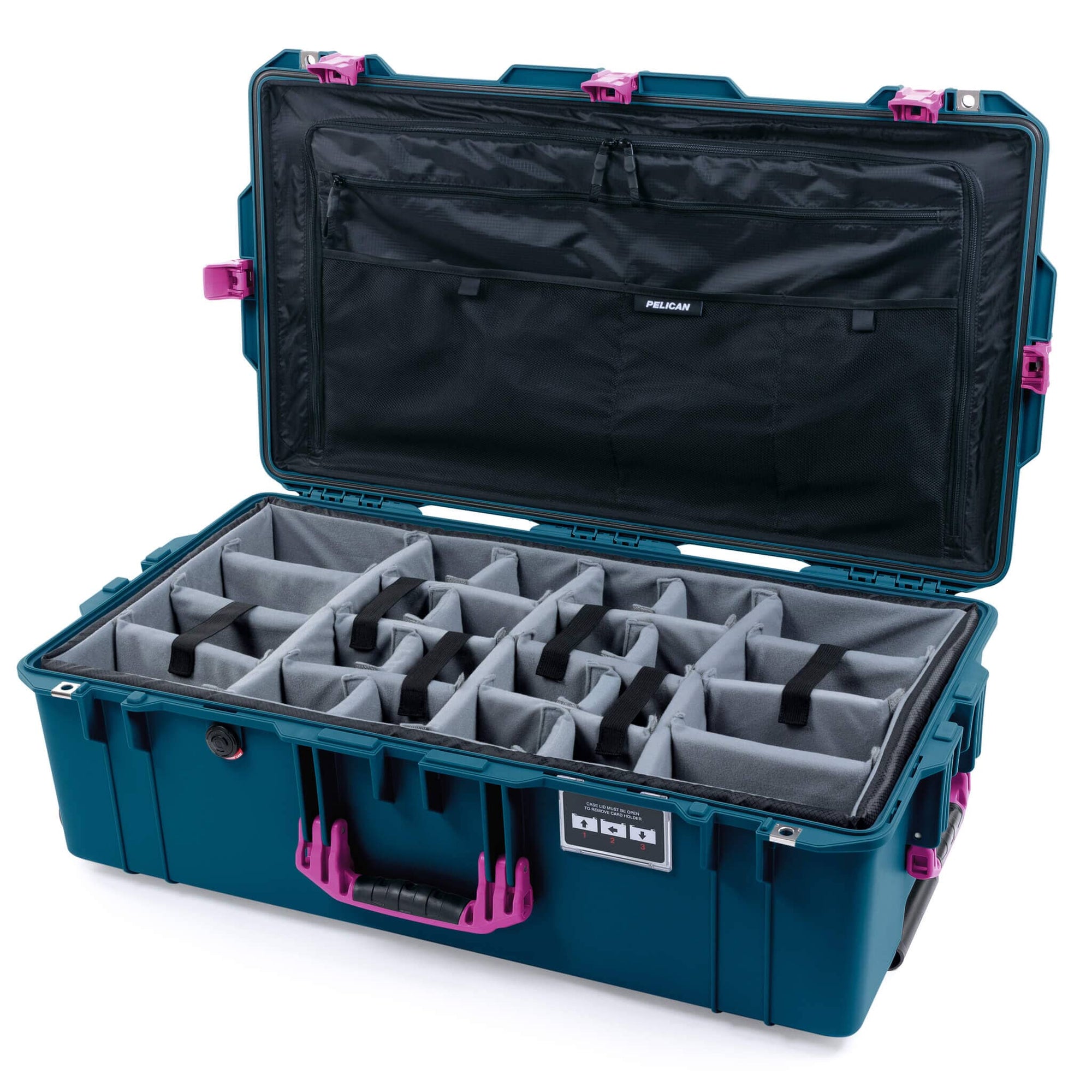 Pelican 1615 Air Case, Indigo with Magenta Handles & Latches Gray Padded Microfiber Dividers with Combo-Pouch Lid Organizer ColorCase 016150-0370-500-401