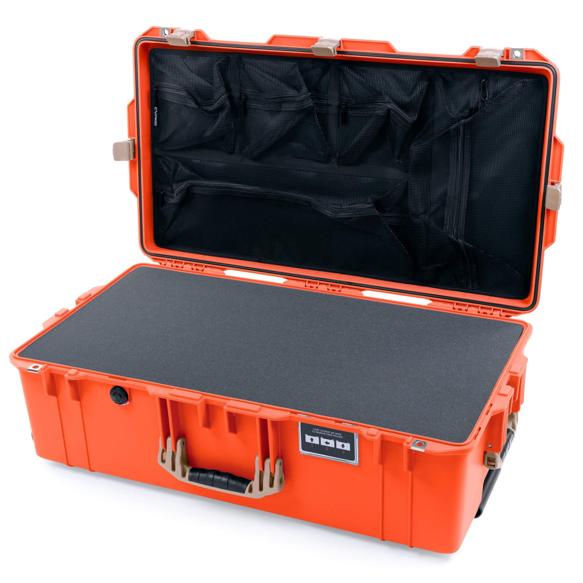 Pelican 1615 Air Case - Orange &amp; Desert Tan Pick &amp; Pluck Foam / Mesh Lid Organizer ColorCase 016150-0101-150-311