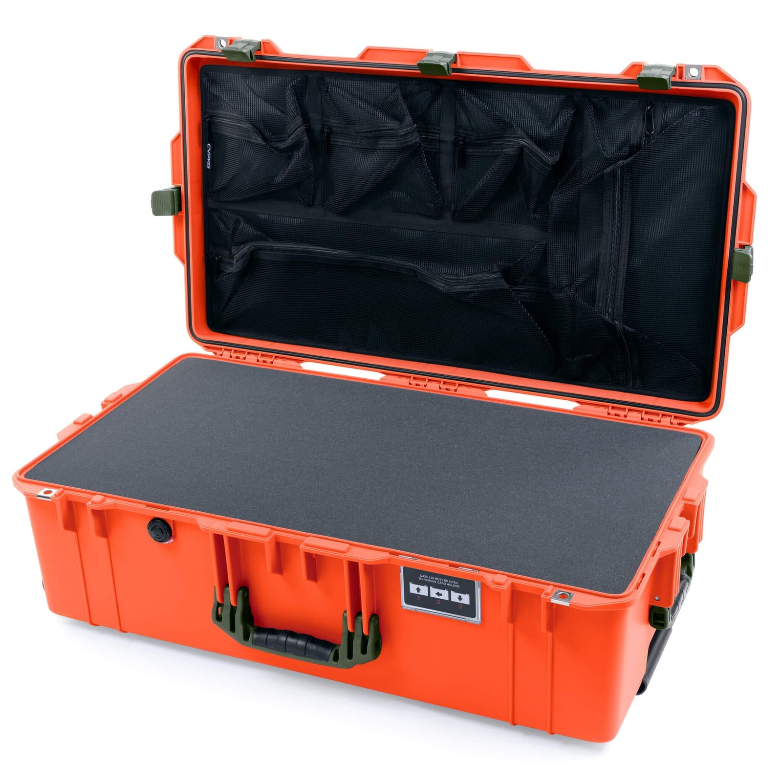 Pelican 1615 Air Case - Orange & OD Green Pick & Pluck Foam / Mesh Lid Organizer ColorCase 016150-0101-150-131