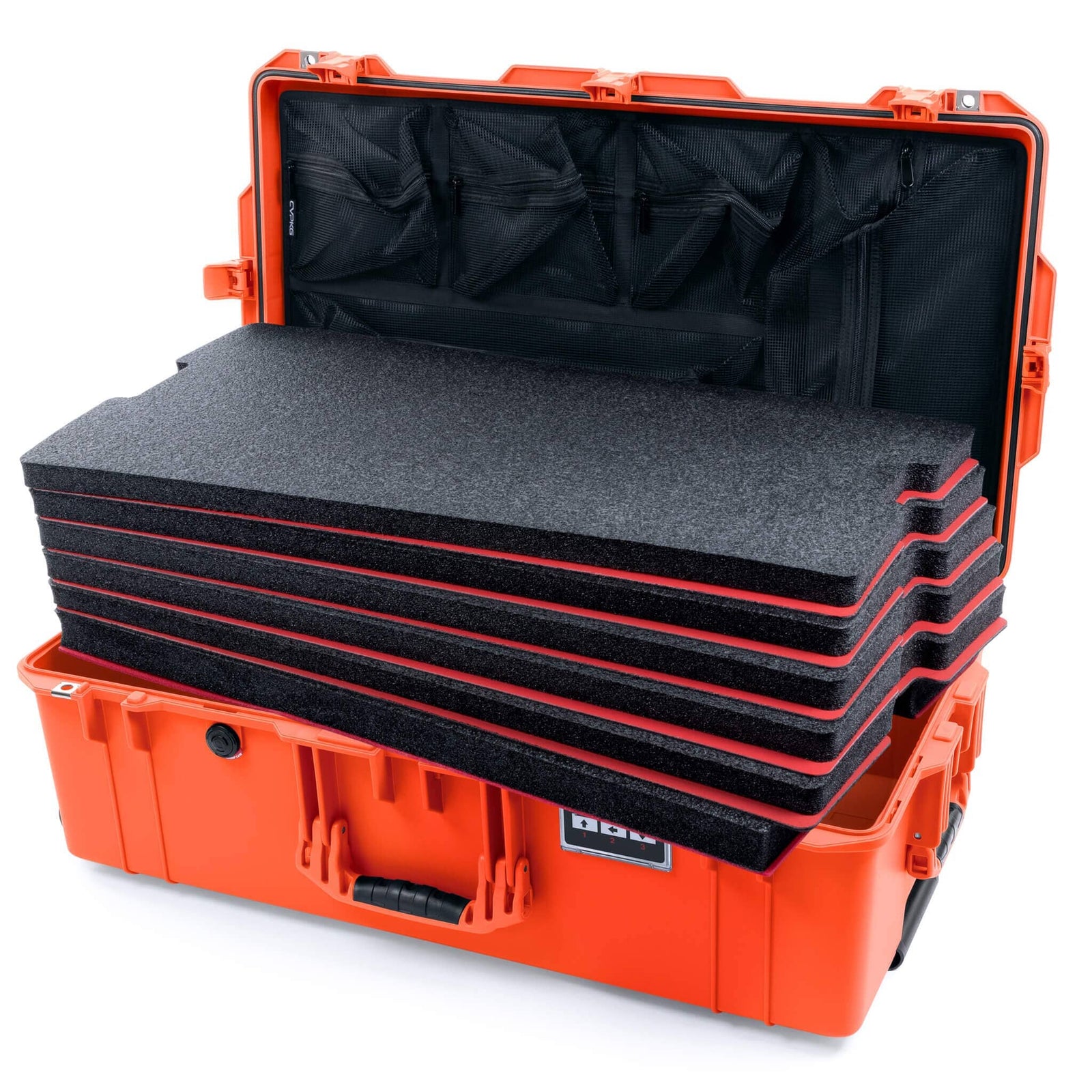 Pelican 1615 Air Case - Orange Custom Tool Kit (6 Foam Inserts with Mesh Lid Organizer) ColorCase 016150-0160-150-151