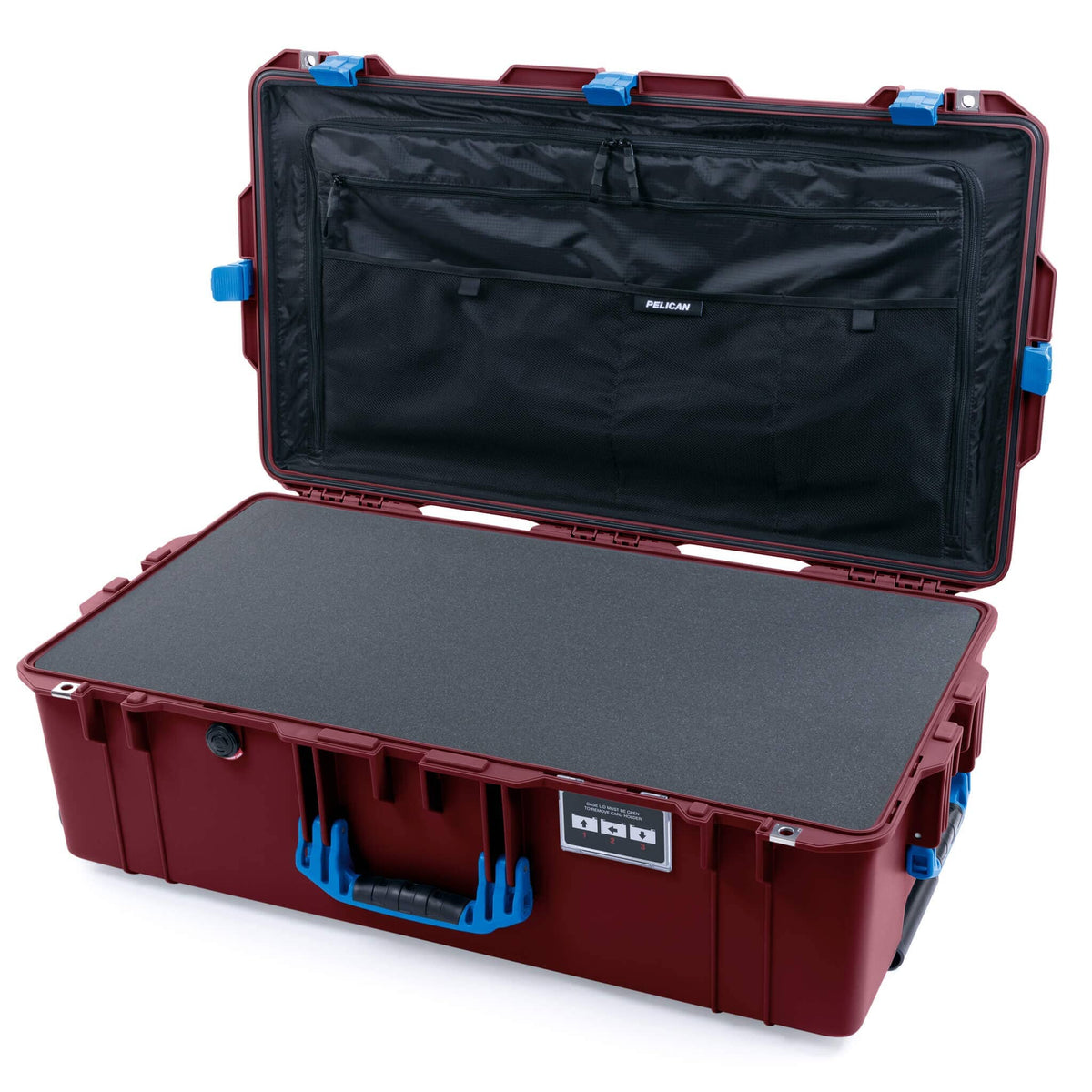 Pelican 1615 Air Case - Oxblood &amp; Blue Pick &amp; Pluck Foam / TRVL Lid Organizer ColorCase 016150-0301-510-121