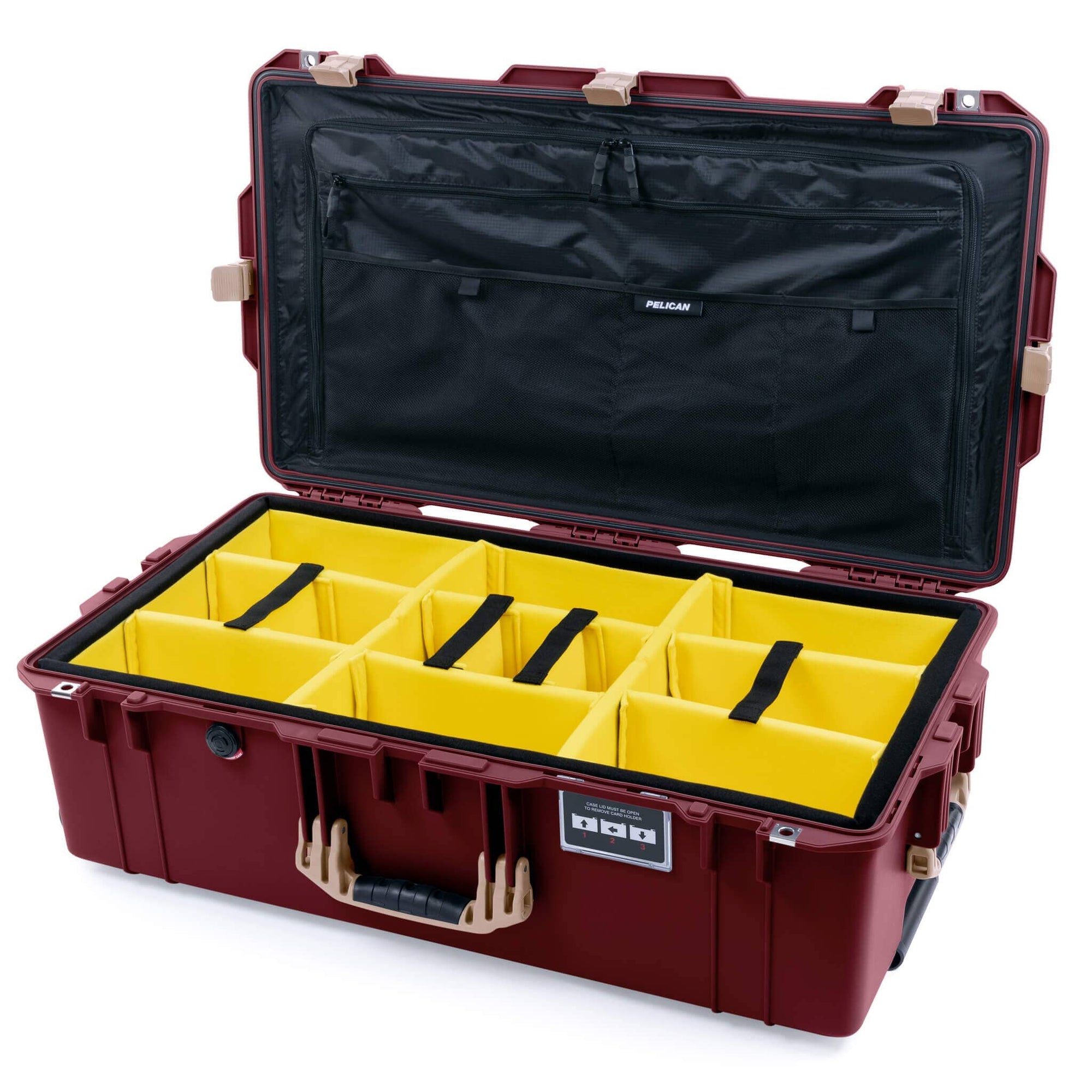 Pelican 1615 Air Case - Oxblood & Desert Tan Yellow Padded Microfiber Dividers / TRVL Lid Organizer ColorCase 016150-0310-510-311