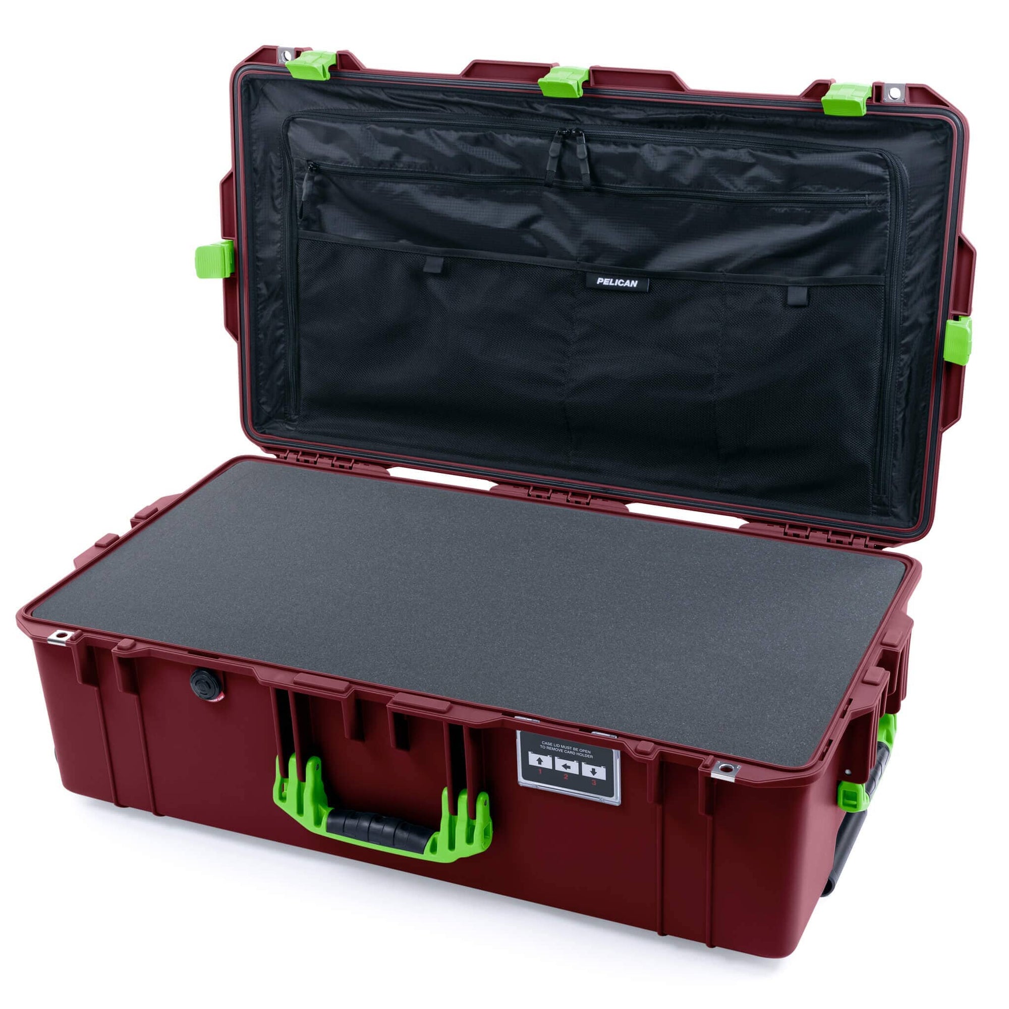 Pelican 1615 Air Case - Oxblood & Lime Green Pick & Pluck Foam / TRVL Lid Organizer ColorCase 016150-0301-510-301