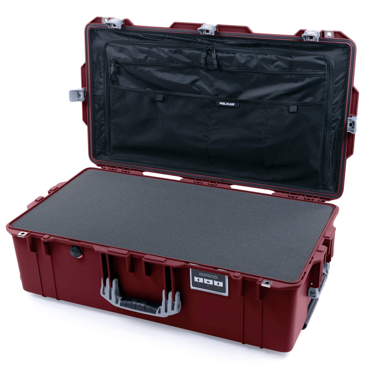 Pelican 1615 Air Case - Oxblood &amp; Silver Pick &amp; Pluck Foam / TRVL Lid Organizer ColorCase 016150-0301-510-181