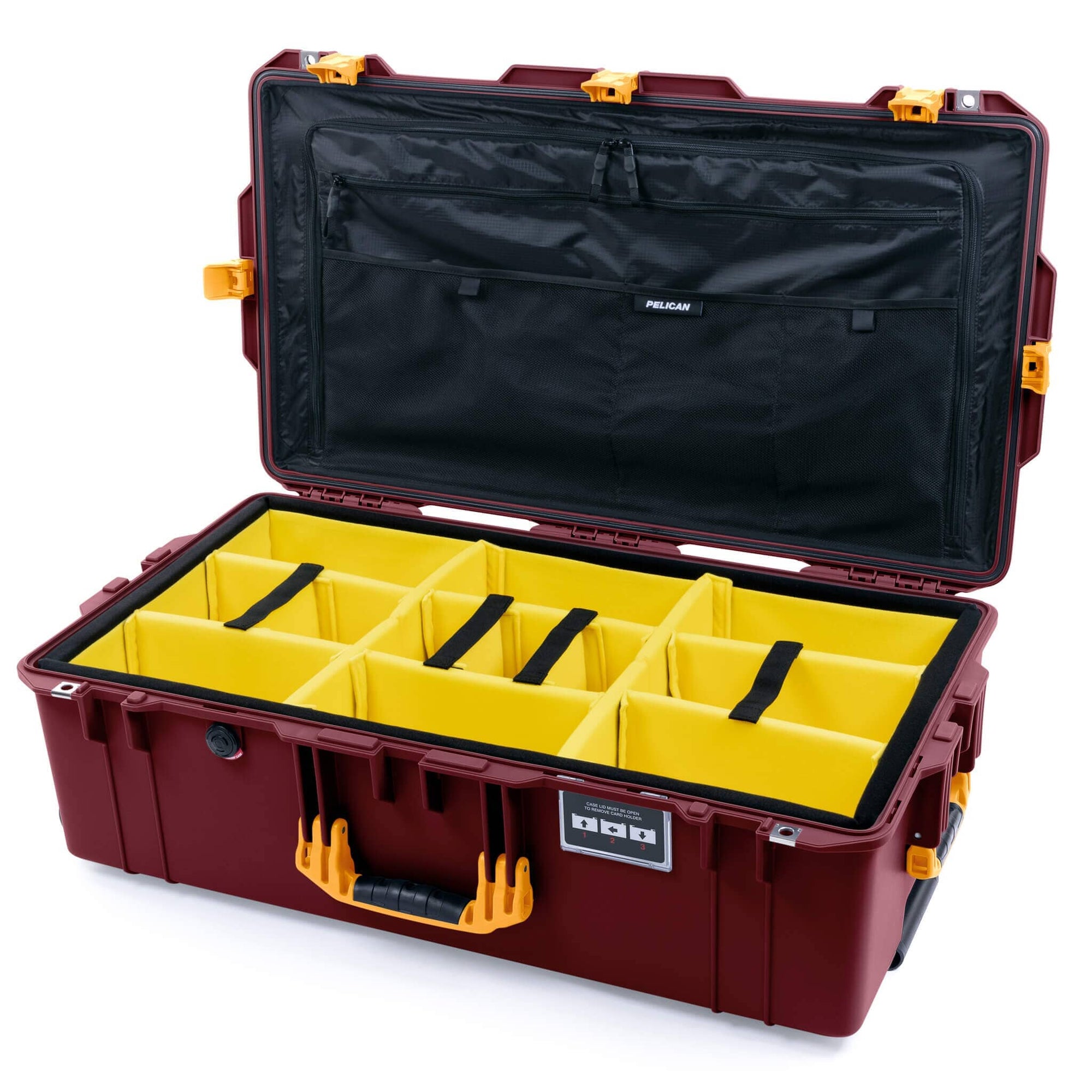 Pelican 1615 Air Case - Oxblood & Yellow Yellow Padded Microfiber Dividers / TRVL Lid Organizer ColorCase 016150-0310-510-241