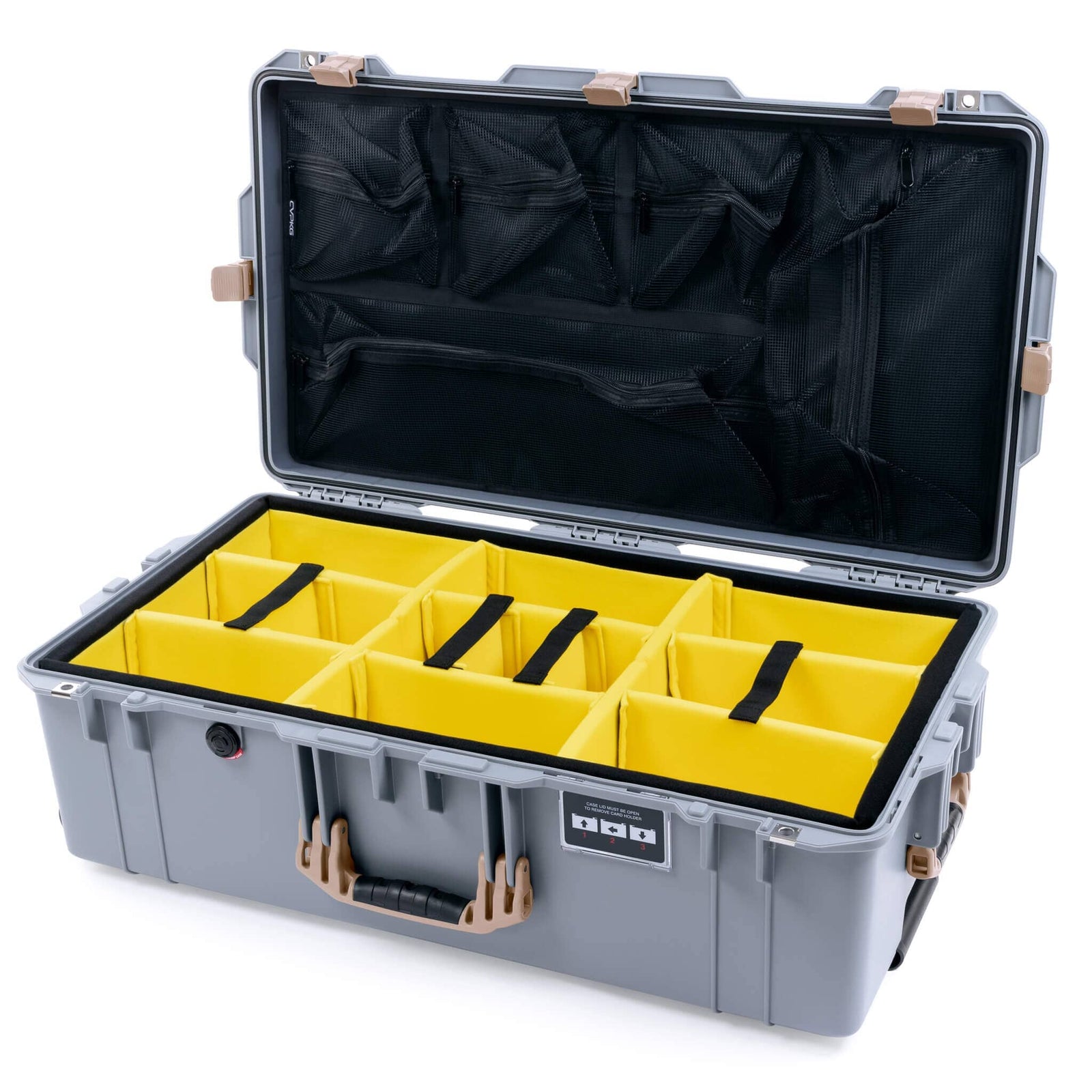 Pelican 1615 Air Case - Silver & Desert Tan Yellow Padded Microfiber Dividers with Mesh Lid Organizer ColorCase 016150-0110-180-311
