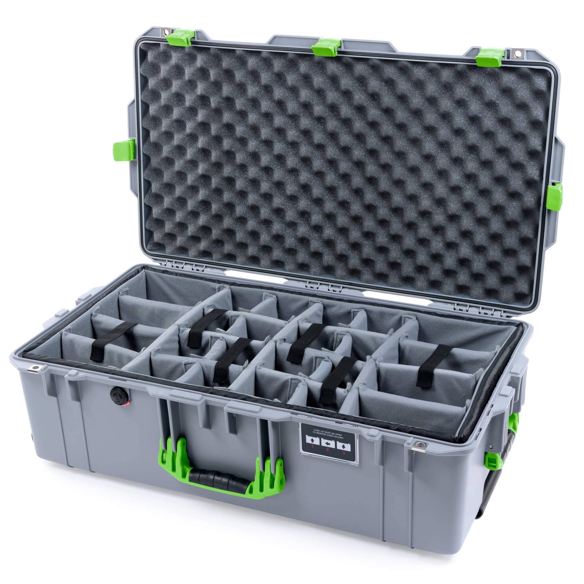 Pelican 1615 Air Case - Silver & Lime Green Padded Microfiber Dividers / Convoluted Lid Foam ColorCase 016150-0070-180-301
