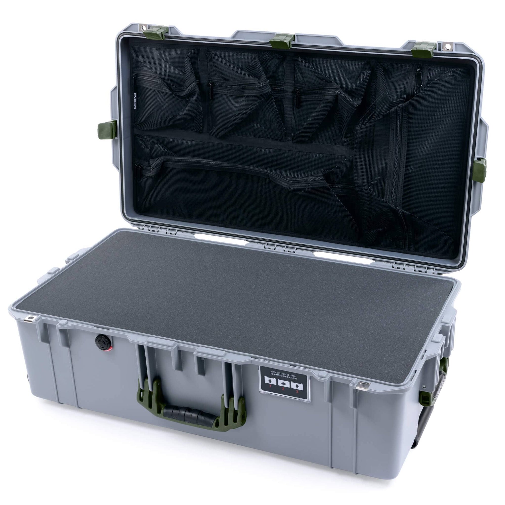 Pelican 1615 Air Case - Silver & OD Green Pick & Pluck Foam / Mesh Lid Organizer ColorCase 016150-0101-180-131