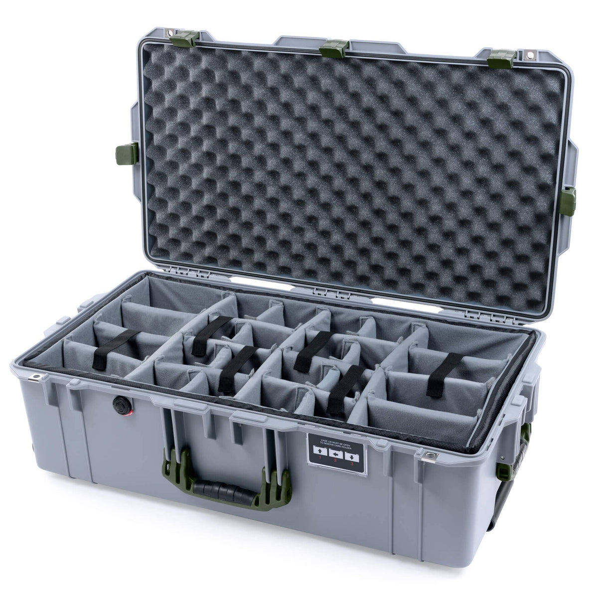 Pelican 1615 Air Case - Silver &amp; OD Green Padded Microfiber Dividers / Convoluted Lid Foam ColorCase 016150-0070-180-131