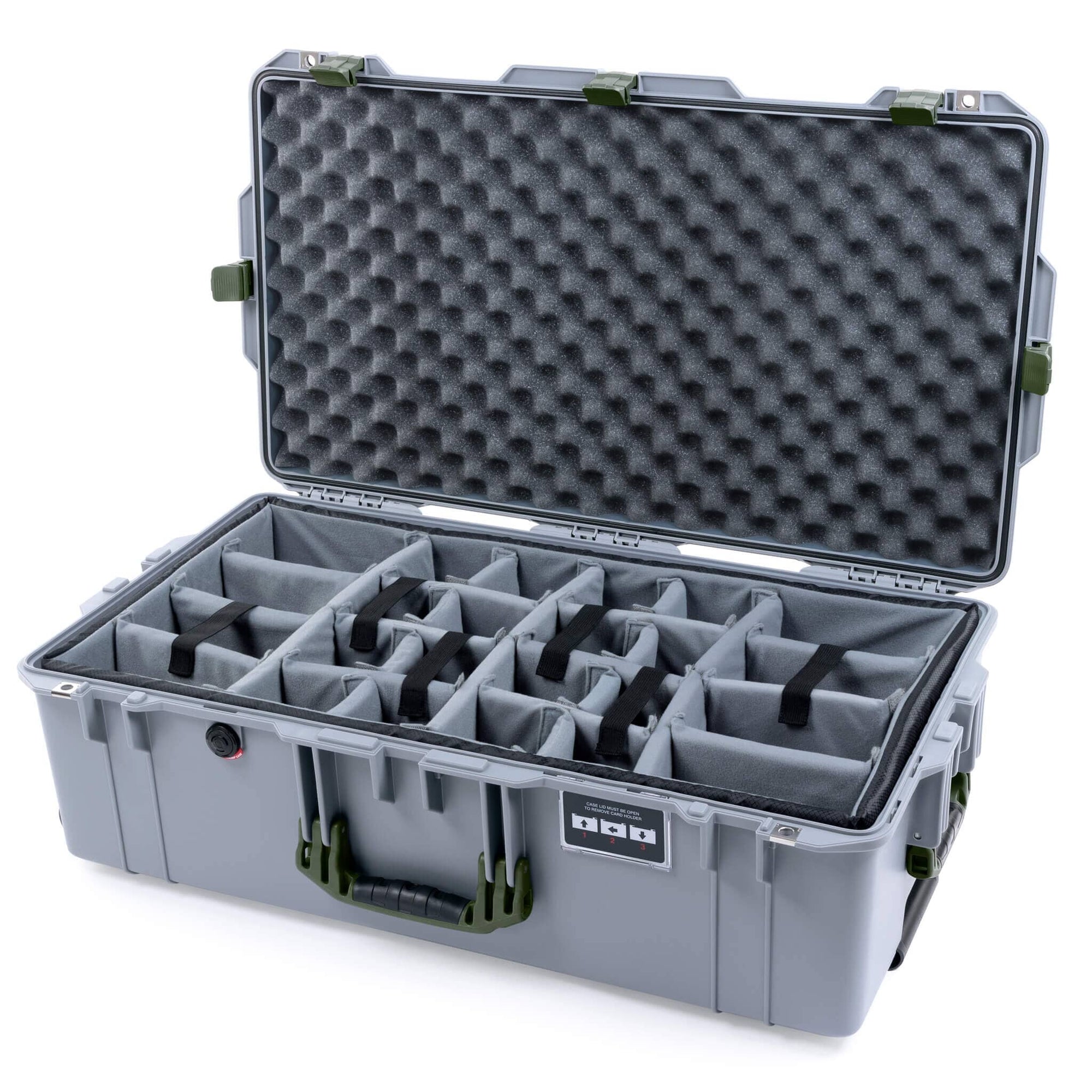 Pelican 1615 Air Case - Silver & OD Green Padded Microfiber Dividers / Convoluted Lid Foam ColorCase 016150-0070-180-131