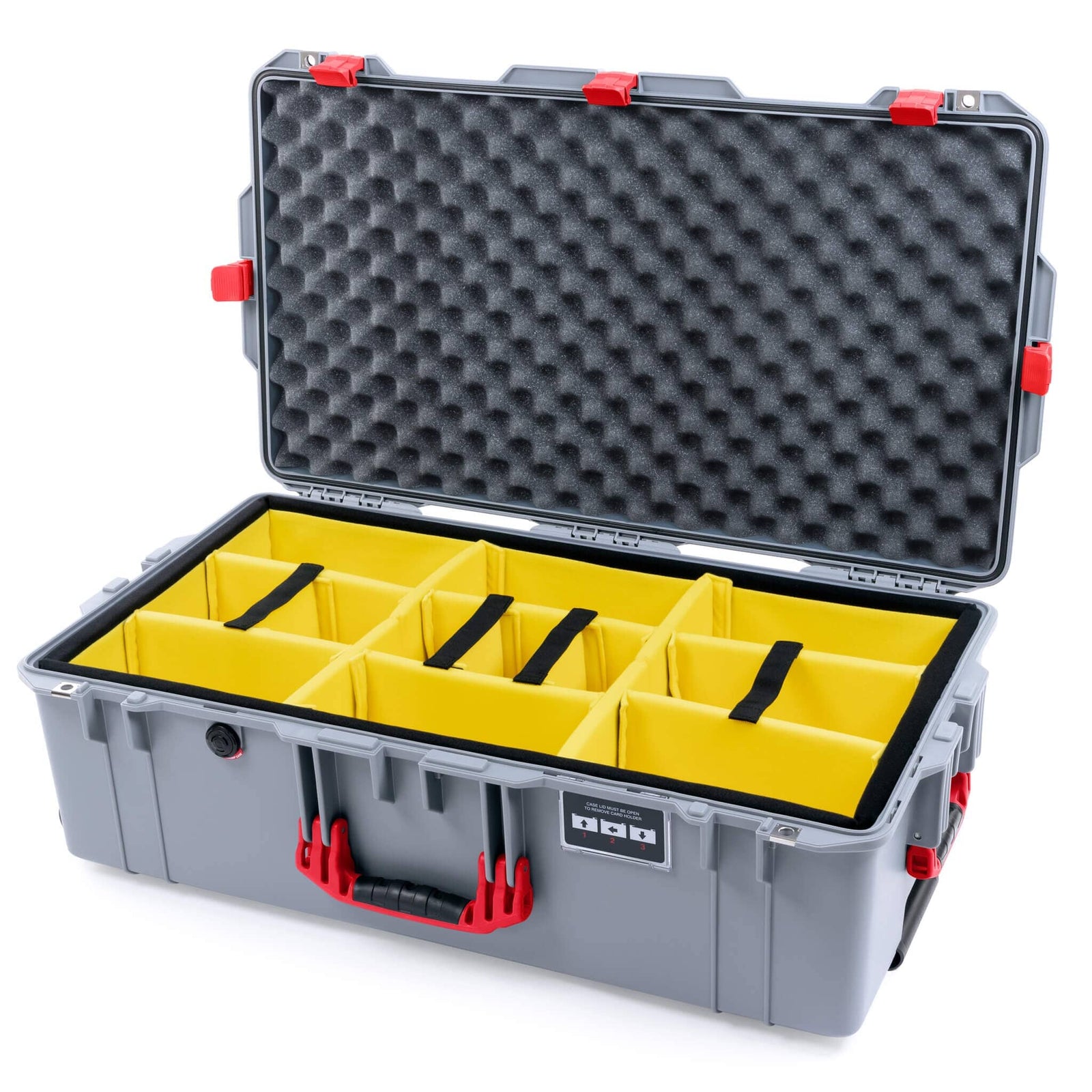 Pelican 1615 Air Case - Silver & Red Yellow Padded Microfiber Dividers / Convoluted Lid Foam ColorCase 016150-0010-180-321
